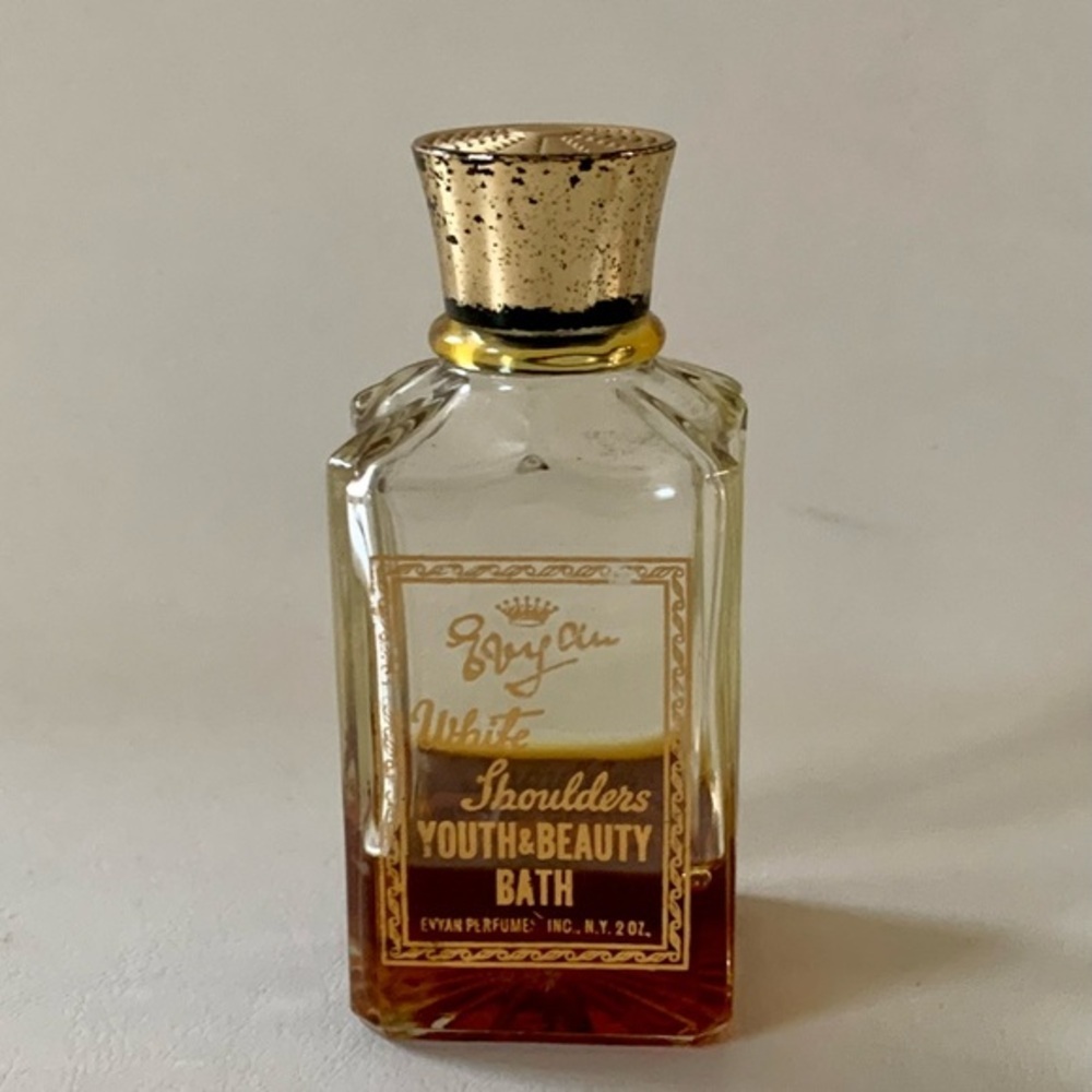 Vintage White Shoulder Youth & Beauty Bath Evyan Perfume 2 Oz. By Evyan